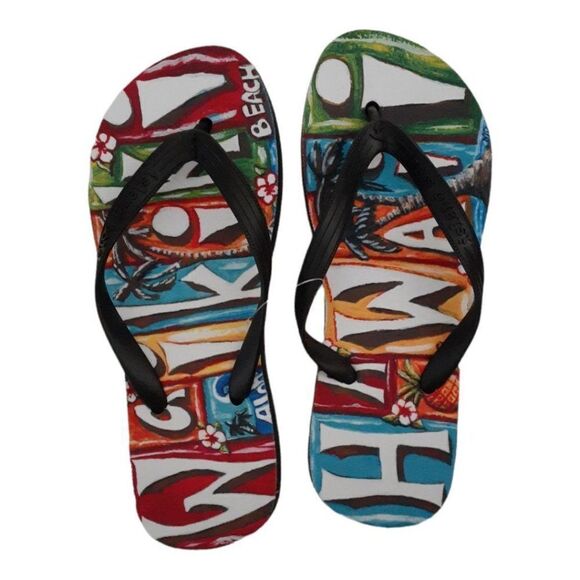 Size L Unisex Waikiki Hawaii Flip Flops - Picture 1 of 3